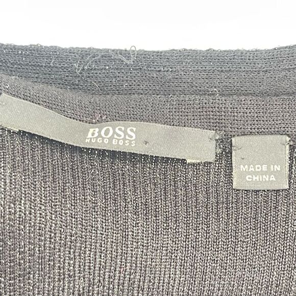 BOSS Hugo Boss Black Ribbed V-Neck Knit Tank with Fringe Detail Small-Medium - Picture 3 of 8